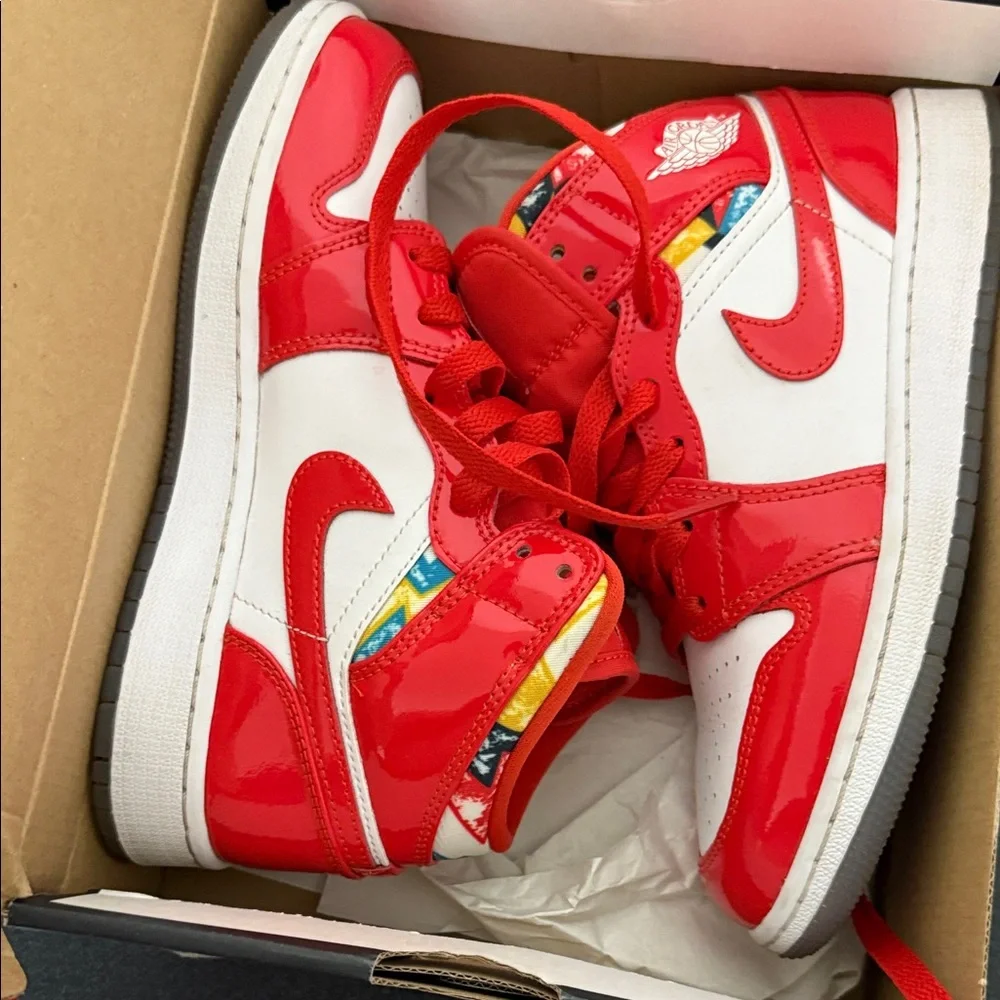 Red and White Air Jordan Sneakers 1 - Picture 7 of 7